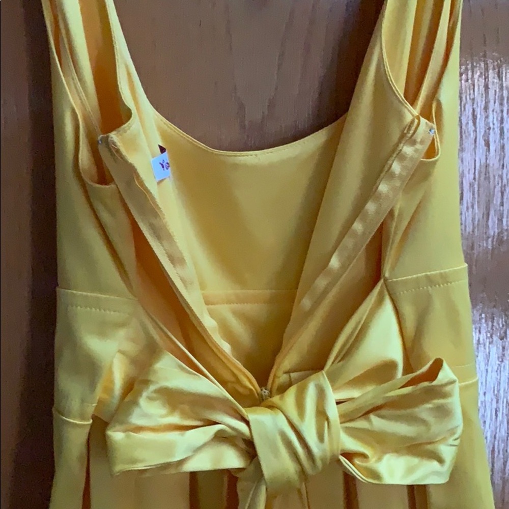 Wishes Satin Dress Yellow Empire Pleated Skirt - Picture 5 of 6